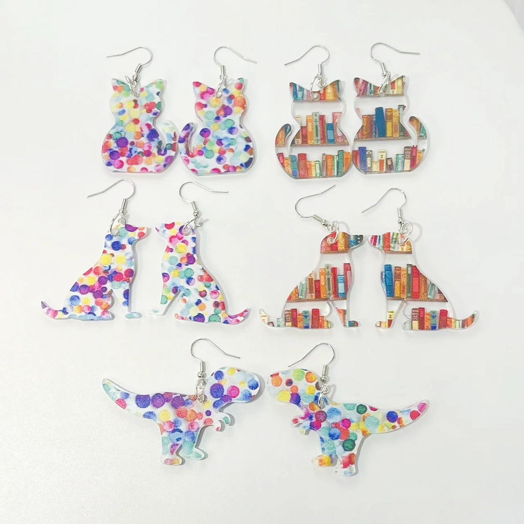 Cat & Dinosaur Acrylic Drop Earrings – Fun Animal Jewelry Acrylic Drop Earrings Nixie