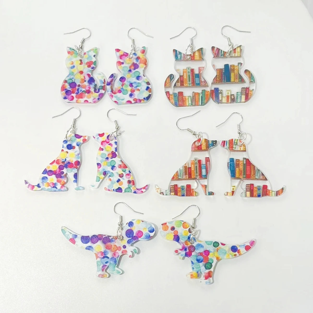 Cat & Dinosaur Acrylic Drop Earrings – Fun Animal Jewelry Acrylic Drop Earrings Nixie