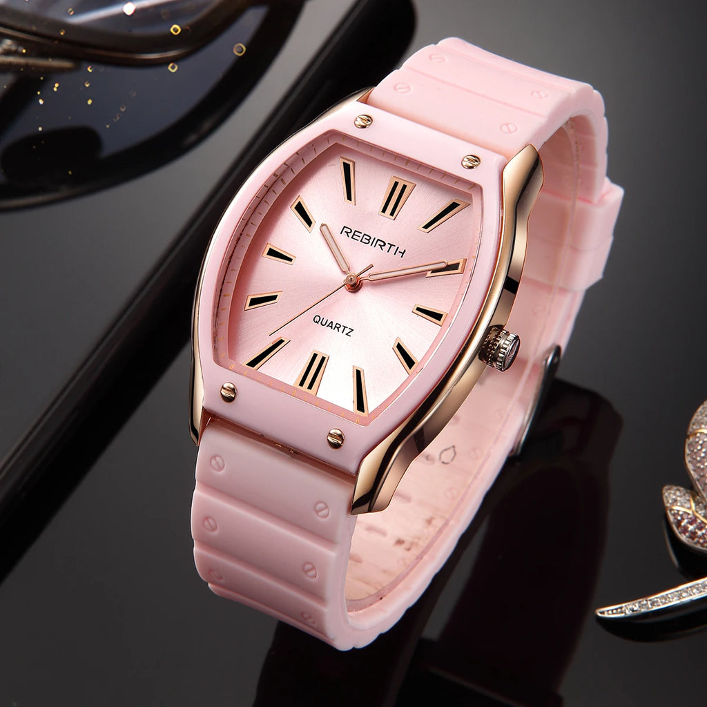 REBIRTH Unisex Casual Quartz Watch – Silicone Strap Tonneau Dial Casual Quartz Watch Nixie