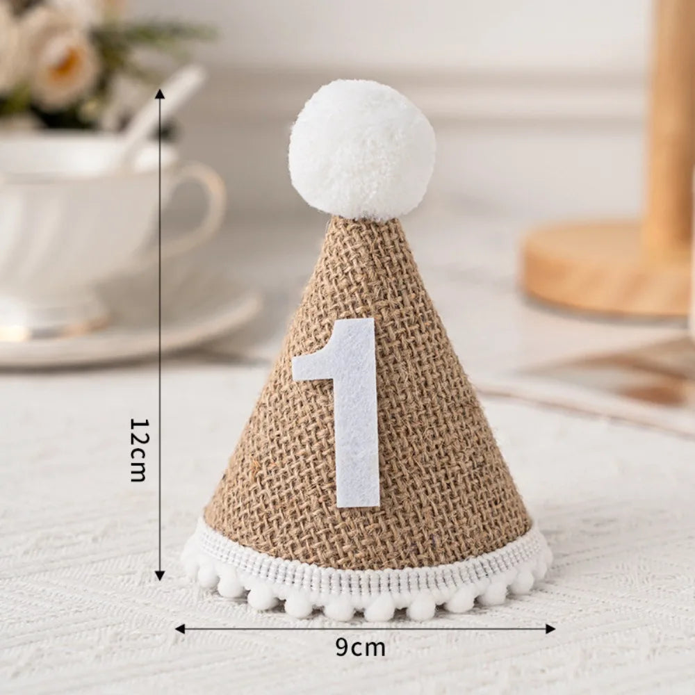 Burlap Baby Birthday Hat & Headband – Ages 1–3 Photo Prop