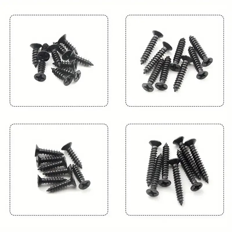 400/800pcs Phillips Self-Tapping Screws M1–M6 Carbon Steel Black Self-Tapping Screws Nixie