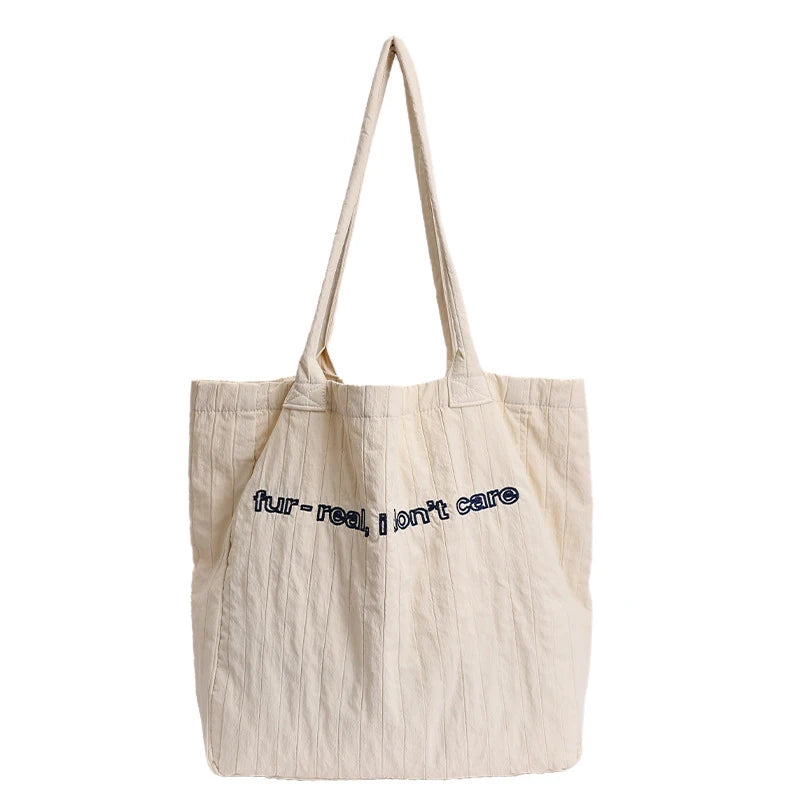 Pleated Letter Embroidery Tote Bag – Large Capacity Shoulder Bag Embroidery Tote Bag Nixie