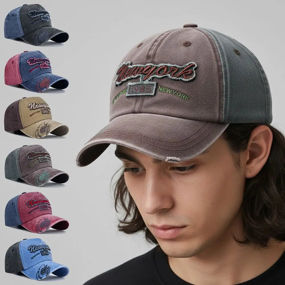 Two-Tone New York 1985 Distressed Washed Cotton Baseball Cap Baseball Cap Nixie