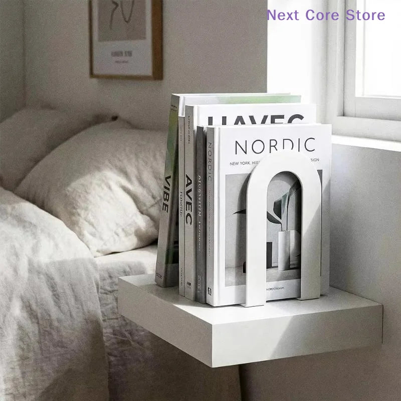 2Pcs L-Shaped Iron Bookends – Non-Slip Desk Book Holder Set Iron Bookends Nixie