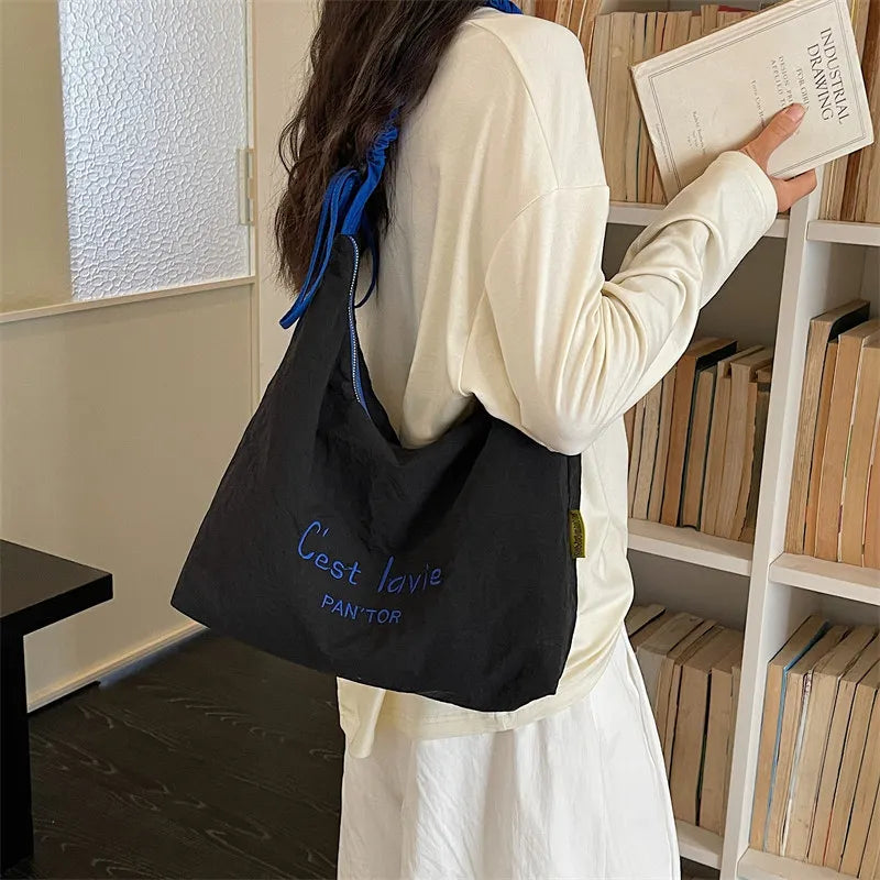 Korean Canvas Tote Bag Women – Large Embroidered Shoulder Bag Canvas Tote Bag Nixie