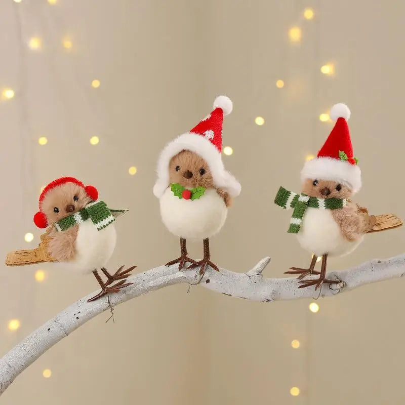 Christmas Plush Bird Ornaments – Santa Hat & Scarf Xmas Decor Christmas Tree Ornament Nixie