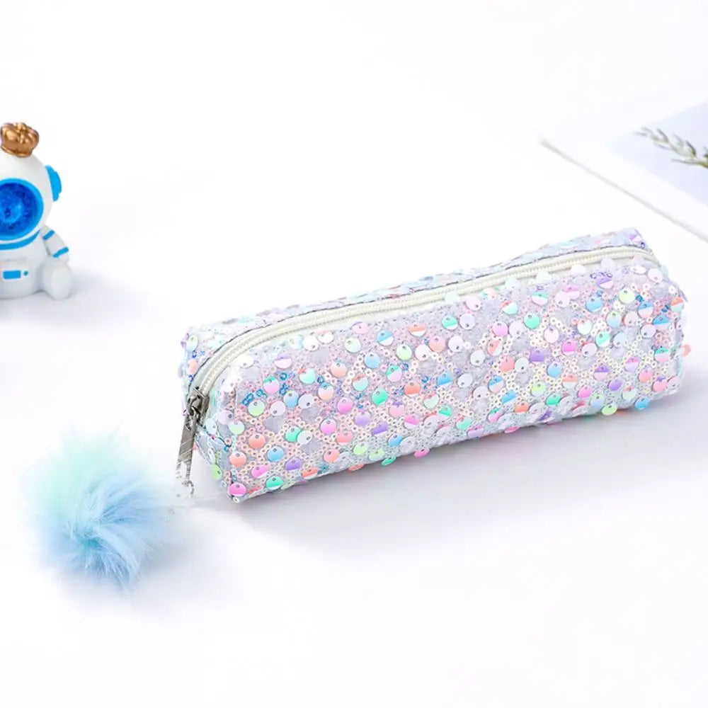 Sequin Pencil Case Rainbow Shiny Zipper Pouch for Students