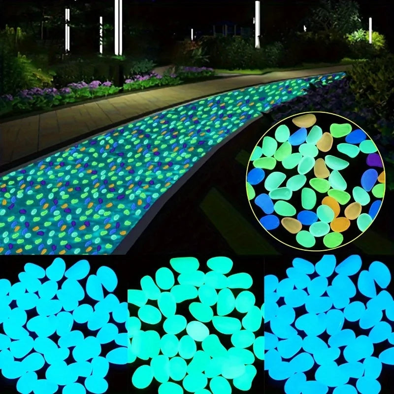 100pcs Glow in the Dark Pebbles – Garden, Landscape & Flower Pots Decorative Garden Pebbles Nixie