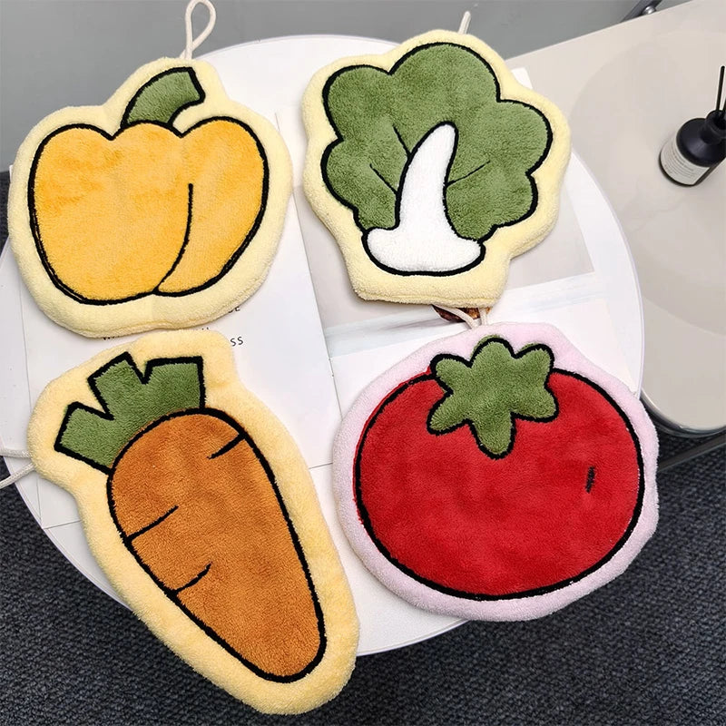 Vegetable Coral Fleece Hand Towels – Quick-Dry Kitchen & Bath