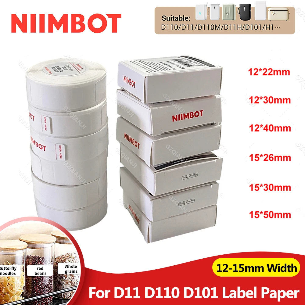 Niimbot D11/D110/D101 Thermal Label Sticker Paper 12-15mm 3 Rolls Thermal Label Paper Nixie