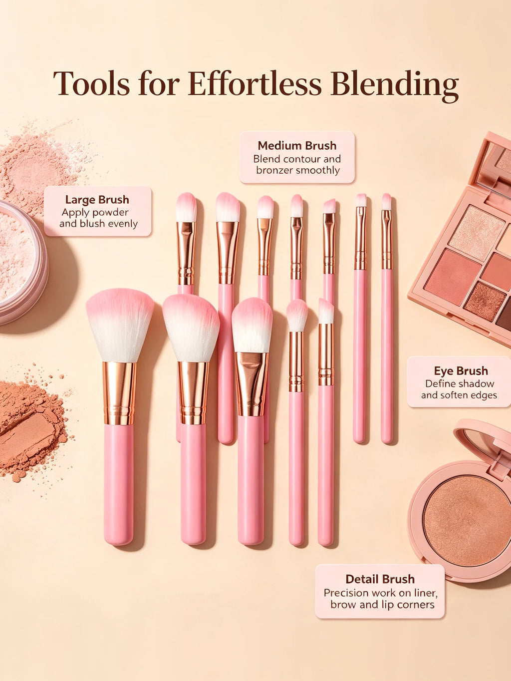 15-Piece Makeup Brush Set with Sponge & Puff | Nixie Makeup Brush Set Nixie