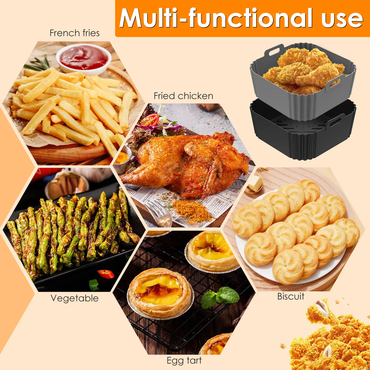 Silicone Air Fryer Liner – Reusable Square Baking Pan Tray Air Fryer Liner Nixie