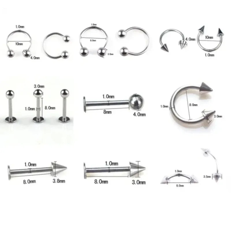 90/45 Pcs Mixed Stainless Steel Body Piercing Jewelry Set Body Piercing Jewelry Nixie