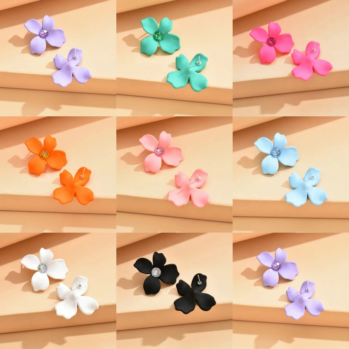 Colorful Flower Dangle Earrings – Acrylic & Rhinestone Studs Fashion Earrings Nixie