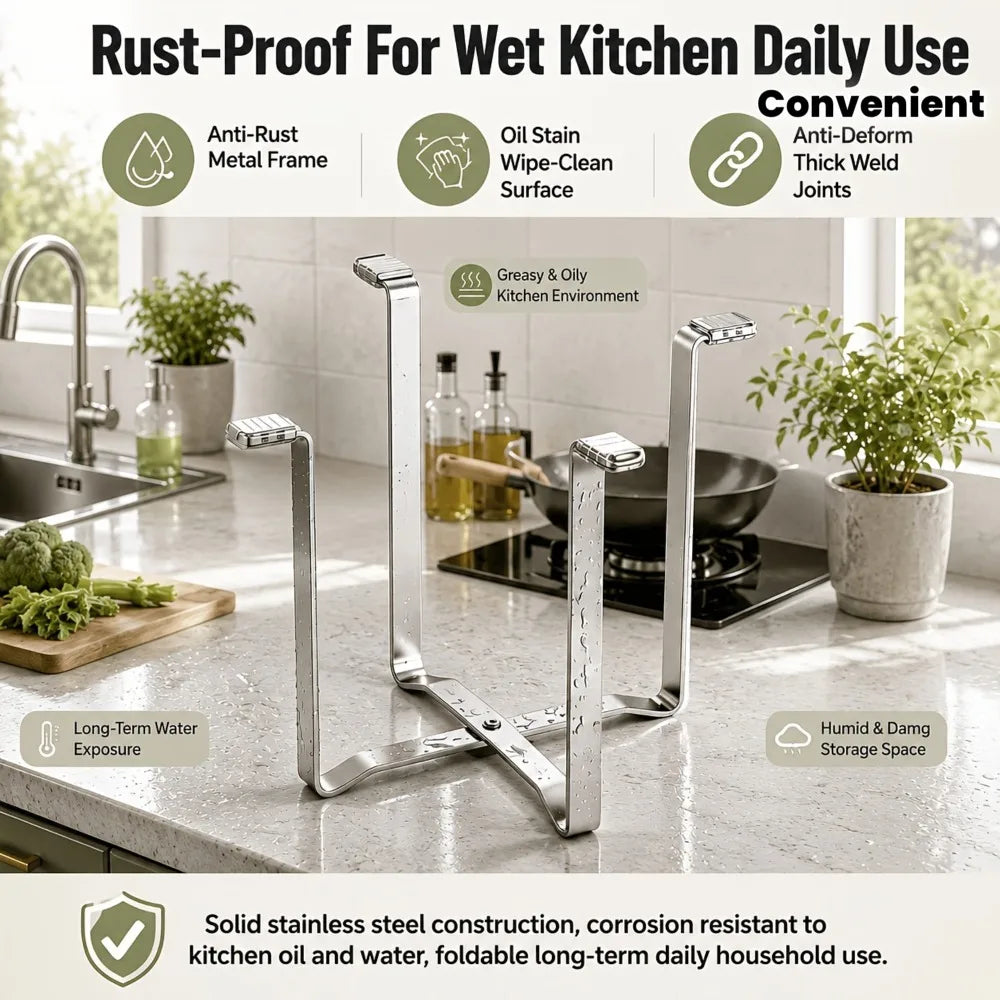 Foldable Stainless Steel Garbage Bag Holder Kitchen Organizer