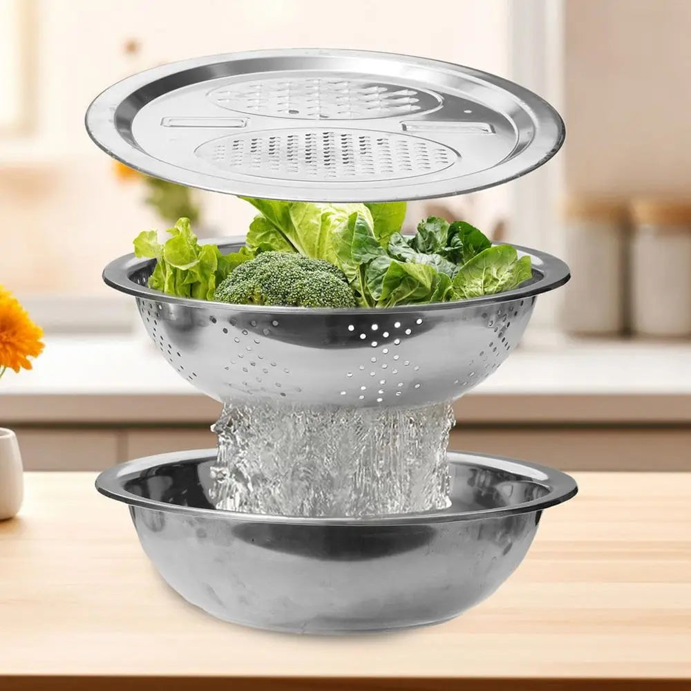 3-in-1 Stainless Steel Vegetable Wash Basin, Strainer & Grater Vegetable Wash Basin Nixie