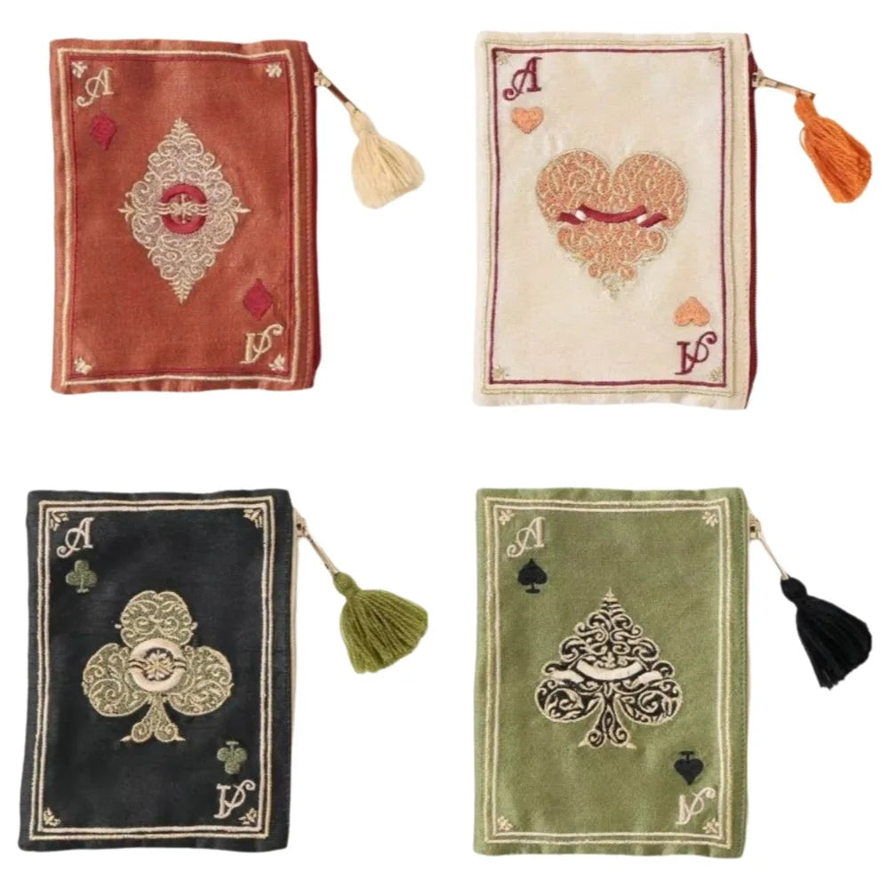 Hand-Embroidered Cosmetic Bag | Retro Fringe Playing Card Pouch Cosmetic Pouch Nixie