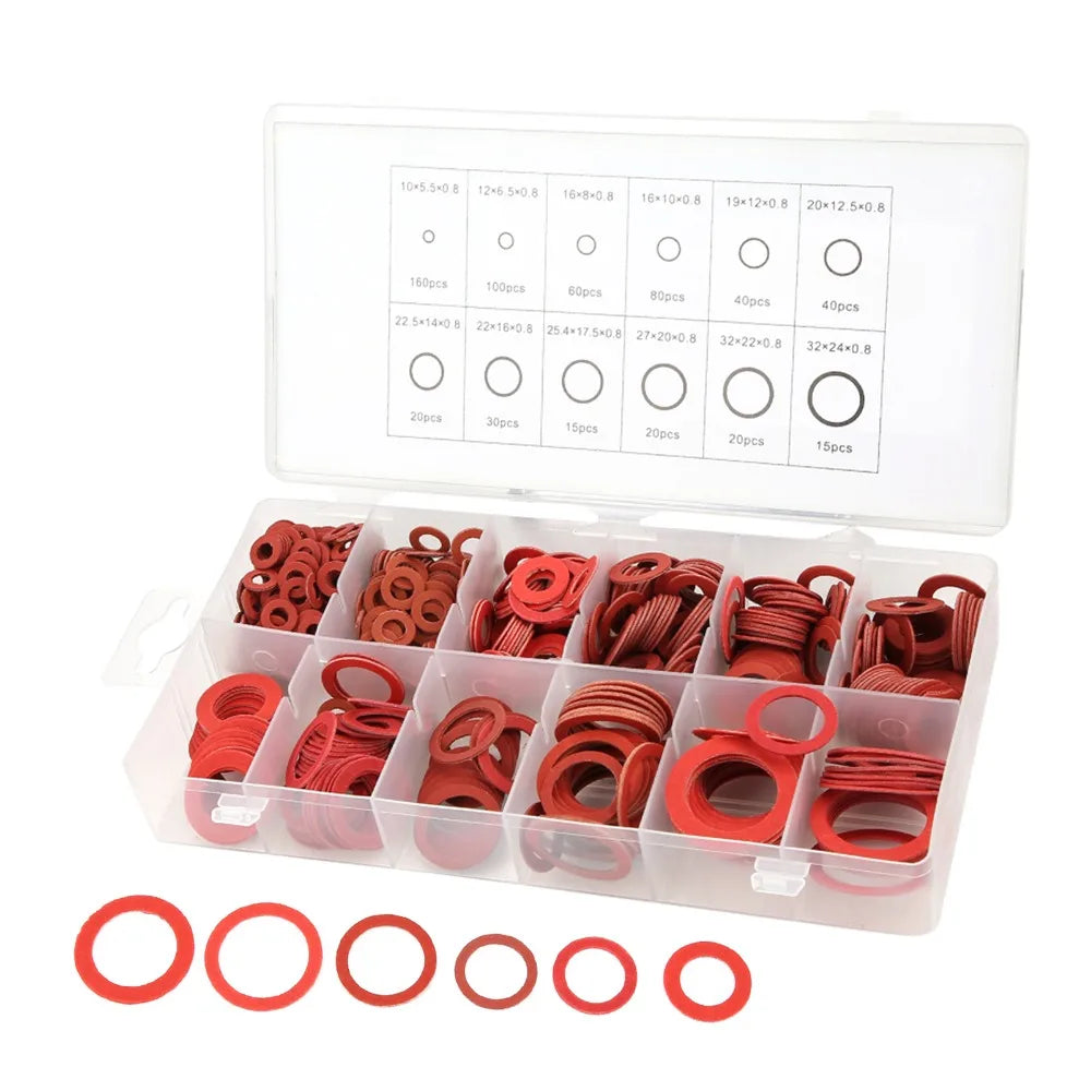 600 PCS Fiber Flat Washers Kit – 12 Sizes, Red Steel Paper Flat Washer Kit Nixie