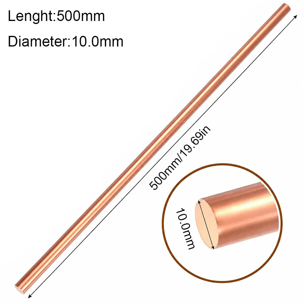 T2 Copper Round Bar Rod 2–10mm Diameter 500mm | DIY Metal Copper Metal Rod Nixie 10.0mm