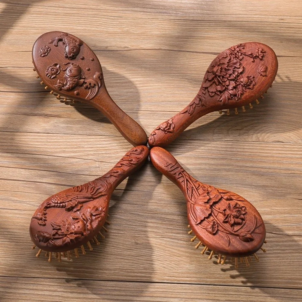 Sandalwood Air Cushion Hair Comb | Hand Carved Wood Brush