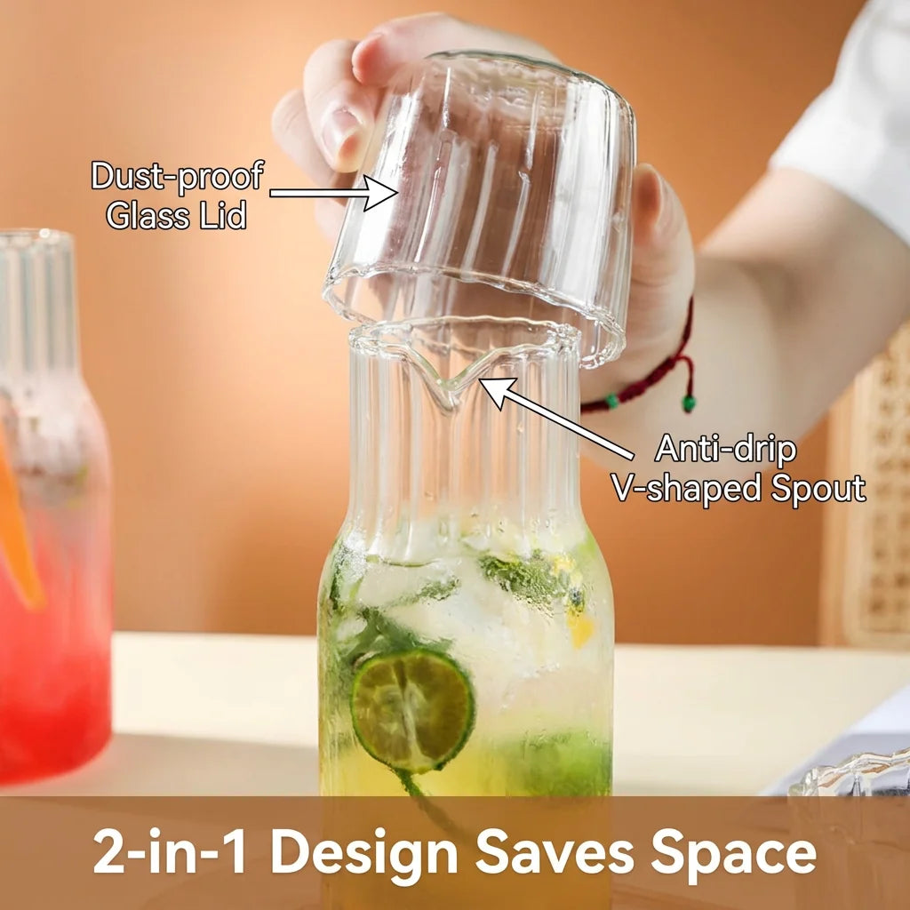 Bedside Glass Water Carafe & Cup Set 550/600ml – BPA-Free Glass Carafe Set Nixie