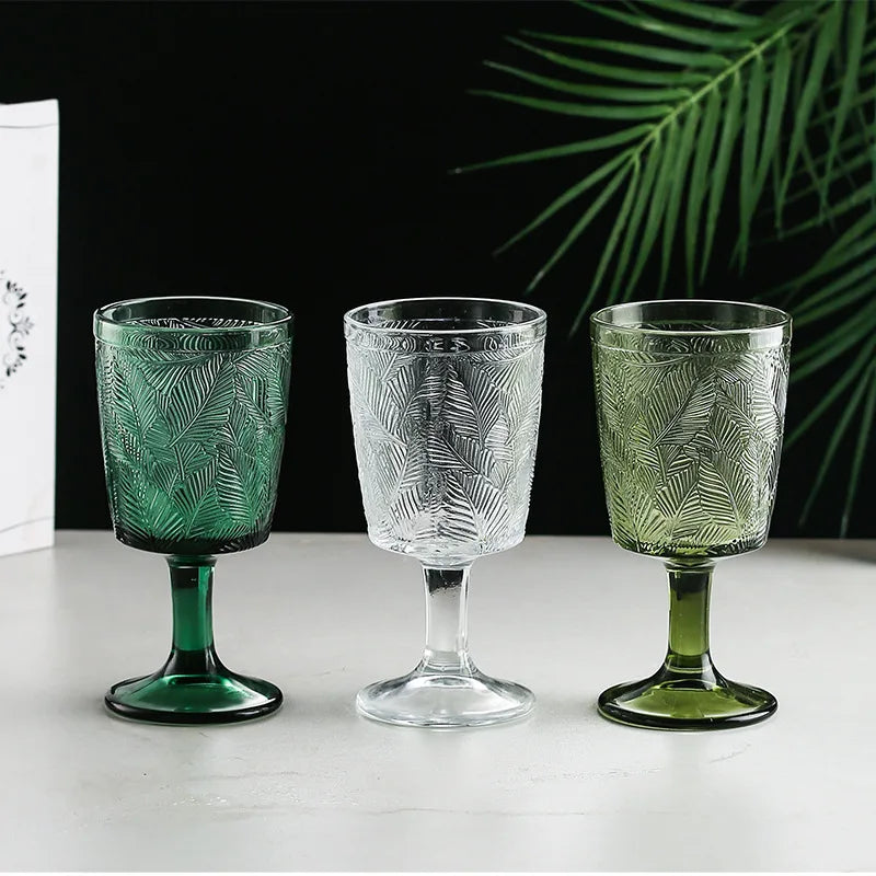 French Retro Leaf Relief High-Footed Wine & Champagne Glass Wine Glass Nixie