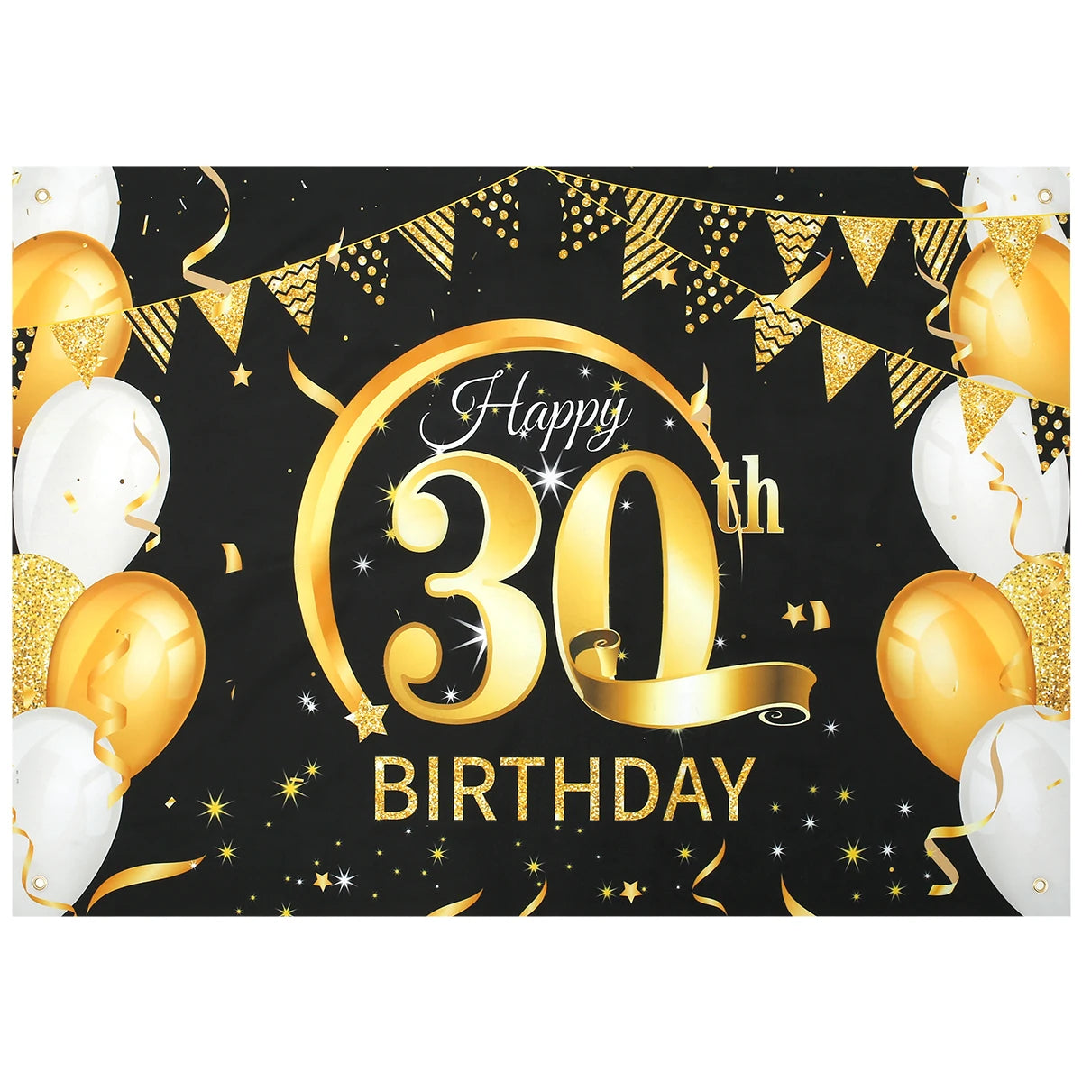 Black Gold Happy Birthday Banner 30th 40th 50th 60th Party