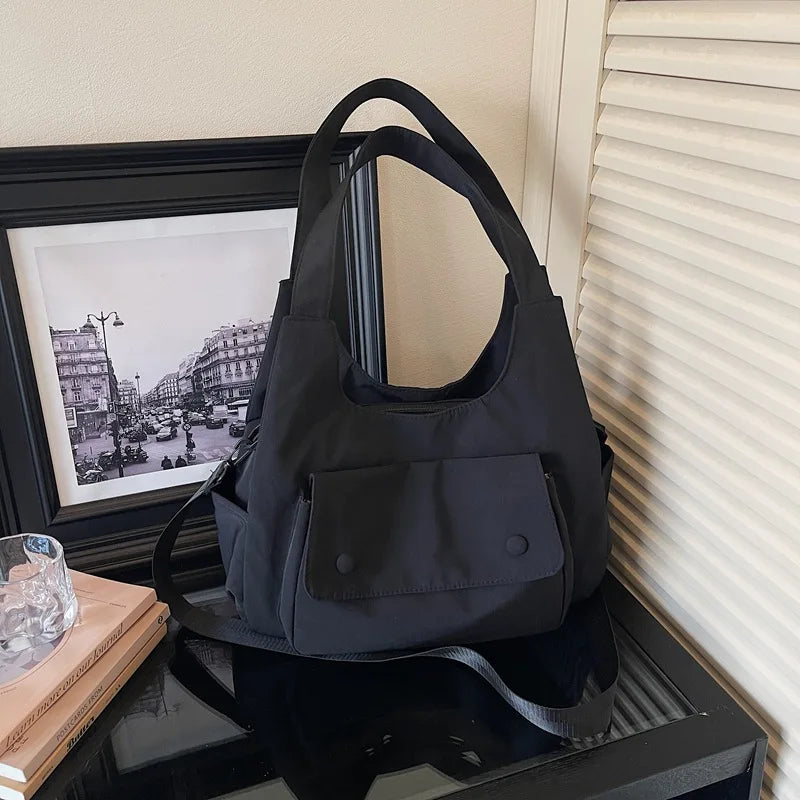 Korean Women's Large Crossbody Tote Shoulder Bag | Polyester Crossbody Shoulder Bag Nixie BB-1247Black