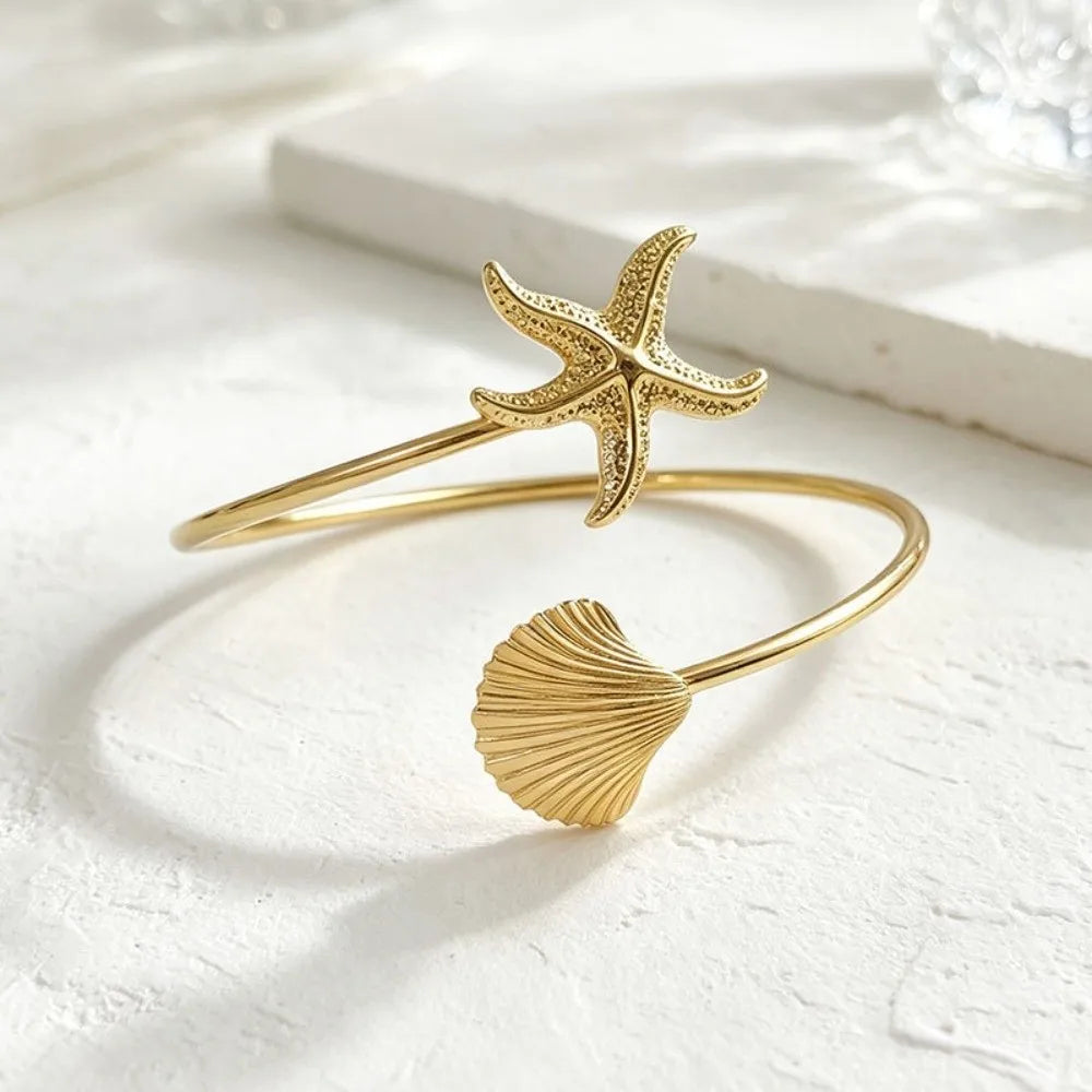 Vintage Ocean Starfish Upper Arm Cuff Bracelet | Gold Spiral