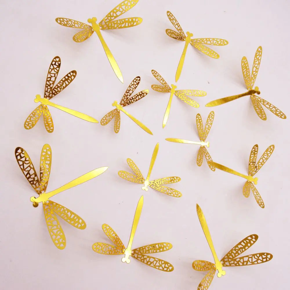 3D Dragonfly Wall Decals 12pcs – Gold Silver Rose Gold Stickers Wall Decal Stickers Nixie