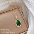 Green Copper Pendant Necklace | Stainless Steel Clavicle Chain