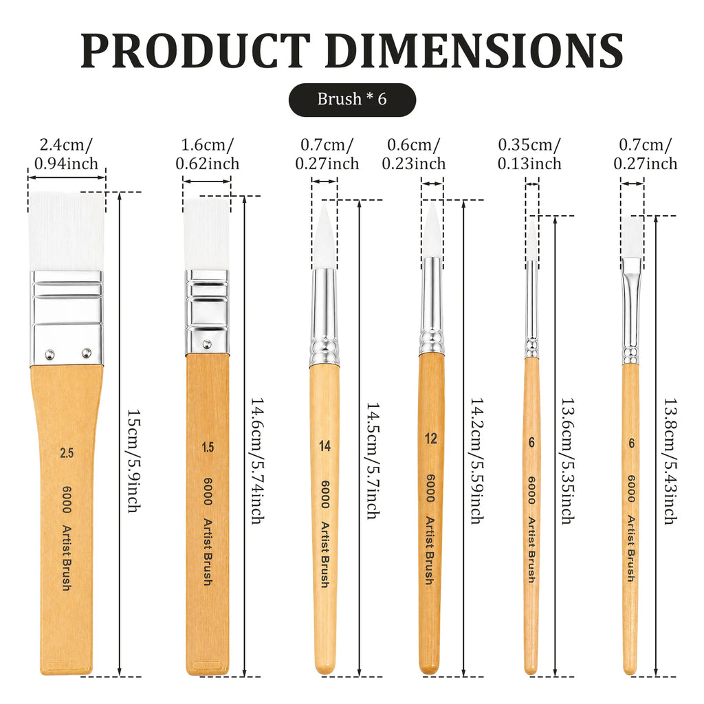 6-Piece Nylon Stencil & Watercolor Paint Brush Set, Wood Handle Paint Brush Set Nixie 6 sticks