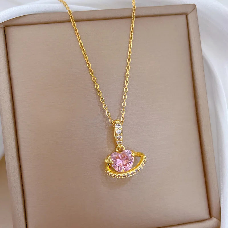 Women's Gold Heart Pendant Necklace – Stainless Steel Choker Pendant Necklace Nixie