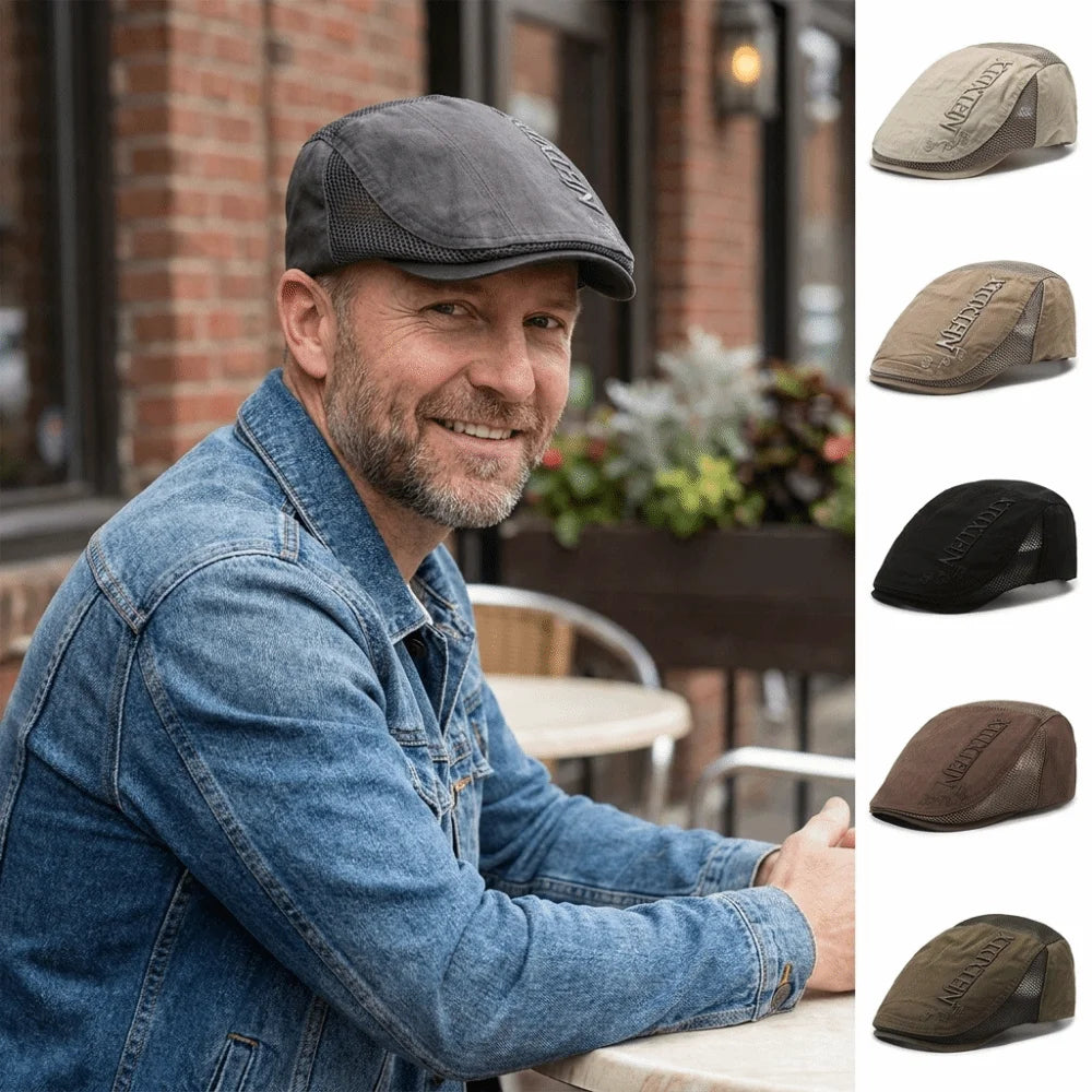 Letter Embroidered Mesh Flat Cap – Adjustable Outdoor Sports Hat Flat Cap Hat Nixie