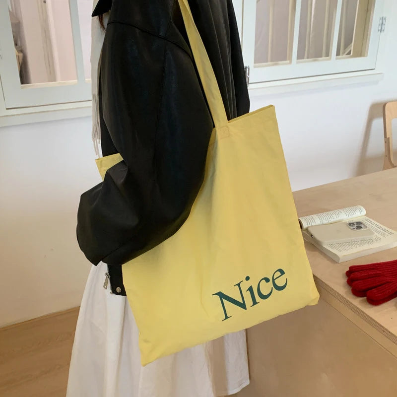 Women's Canvas Shoulder Bag – Korean Style Vertical Tote