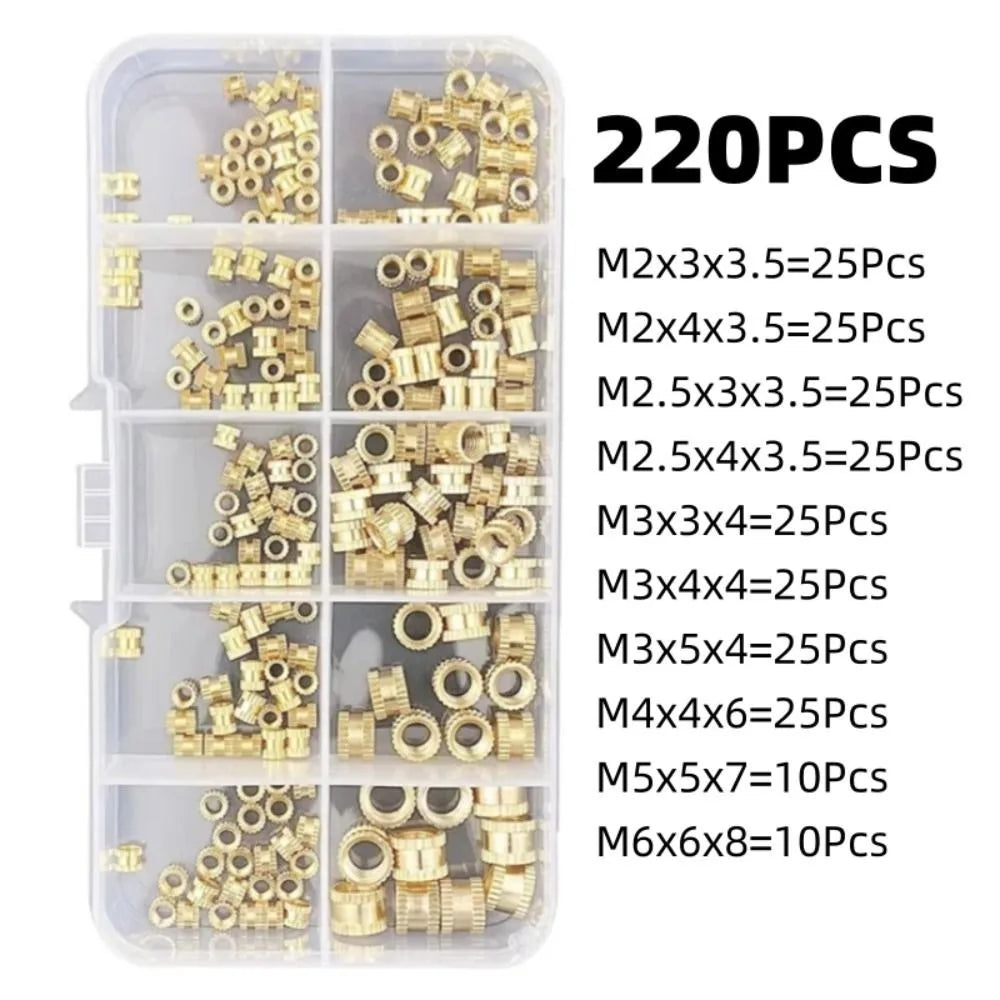 220Pcs Brass Heat Set Insert Nuts M2-M6 for 3D Printing