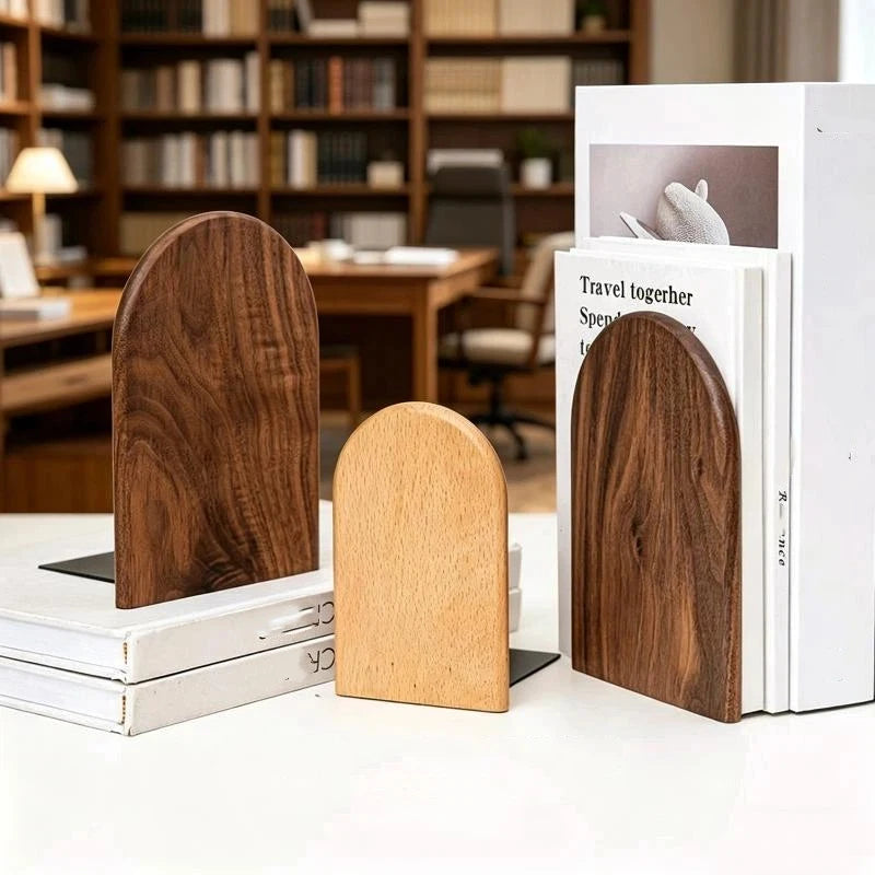 Walnut Wood Bookend Desktop Book Stand – Home Office Organizer Desktop Book Stand Nixie