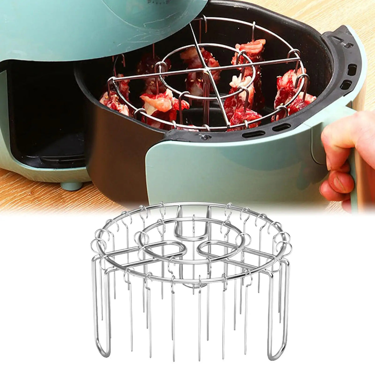 Vertical Air Fryer Skewer Rack – Stainless Steel + 24 Skewers Skewer Rack Set Nixie