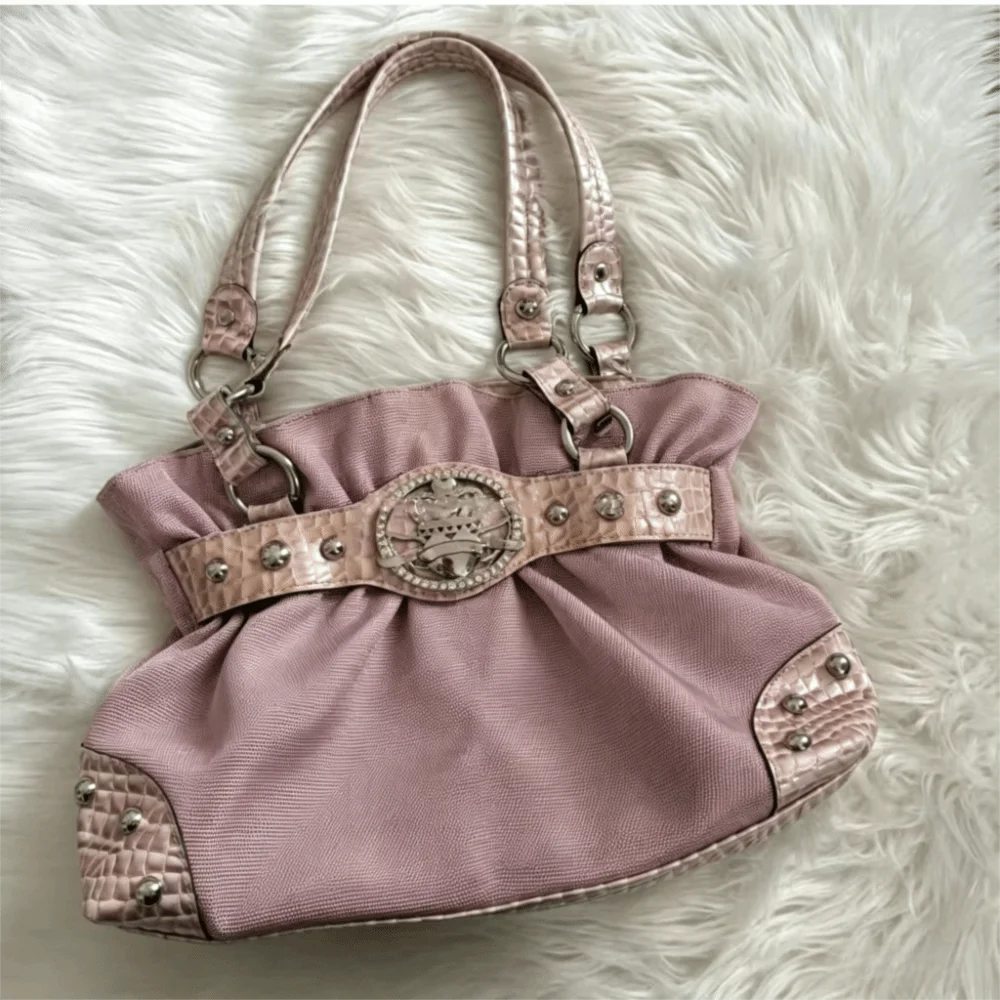 Canvas Y2K Shoulder Bag – Large Rivet Tote Handbag | Nixie