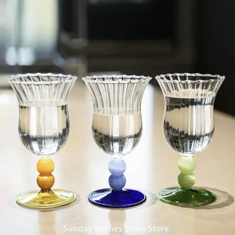 Striped Borosilicate Wine & Cocktail Glass – French Retro Style Wine Cocktail Glass Nixie