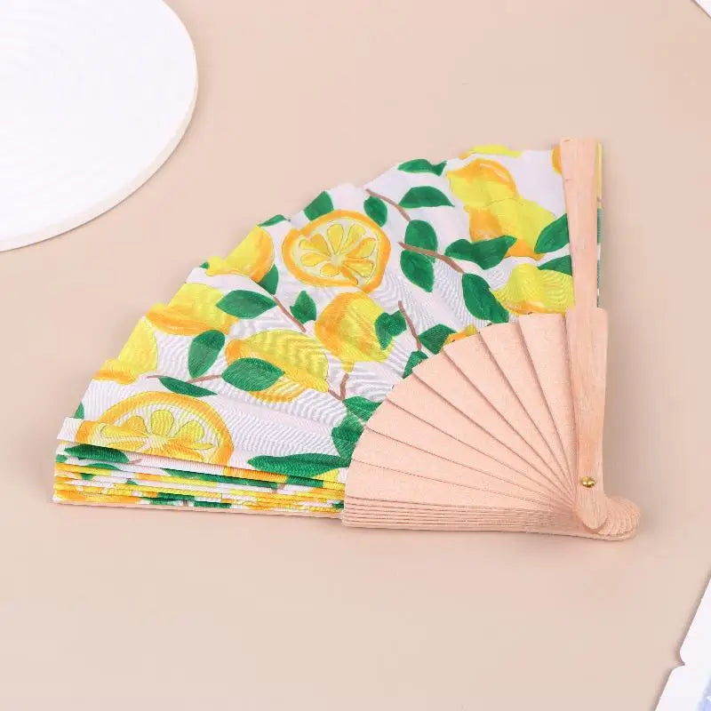 Lemon Print Folding Hand Fan – Bamboo & Fabric, 22.5cm Folding Hand Fan Nixie