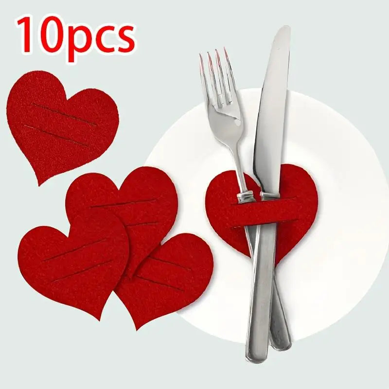 10pcs Heart-Shaped Cutlery Sleeves | Party Table Decoration