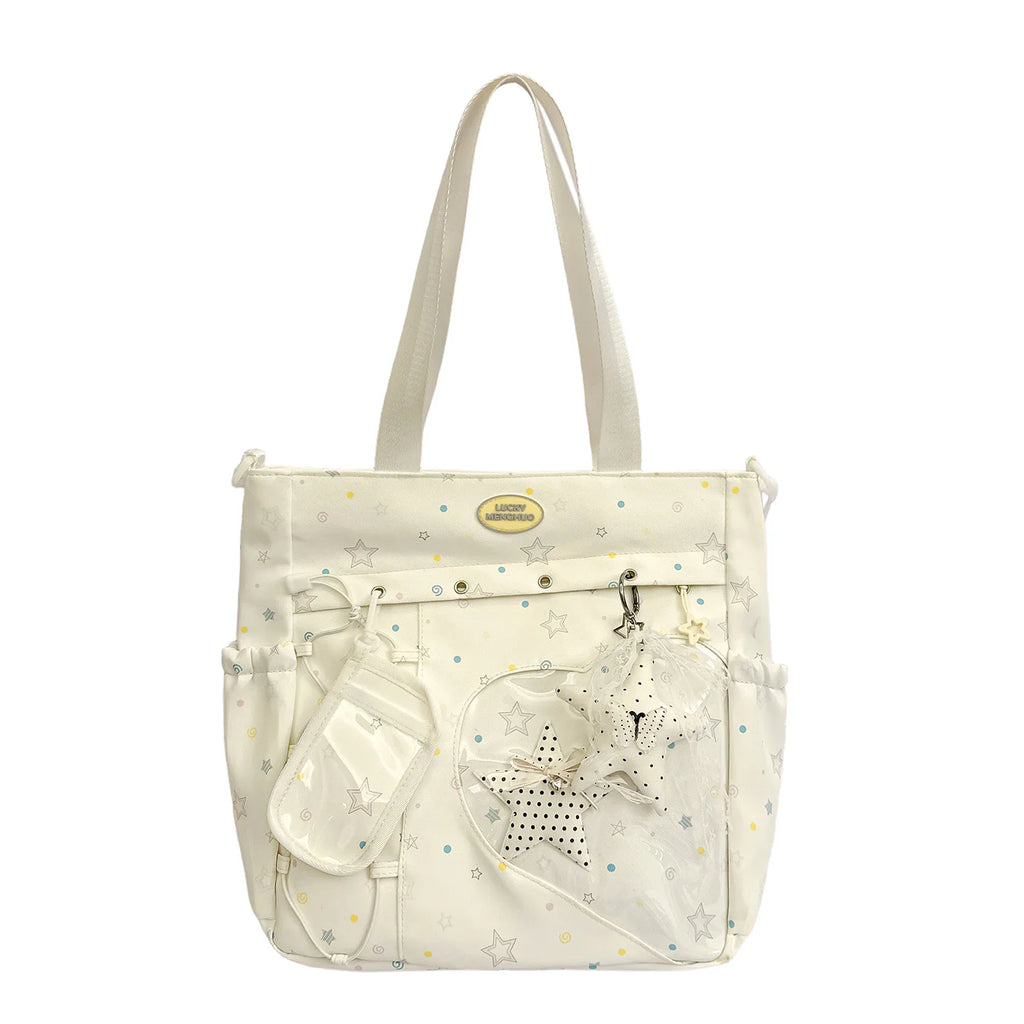 Transparent Ita Bag – Japanese Style Large Capacity Backpack Ita Shoulder Backpack Nixie BB-1389White(No Char
