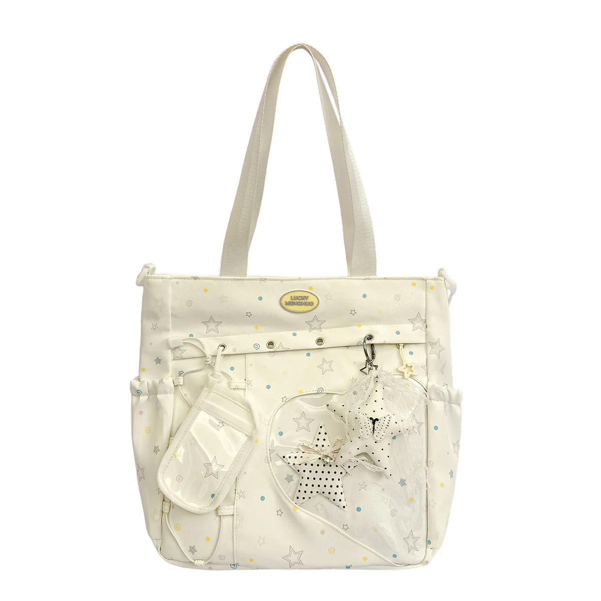 Transparent Ita Bag – Japanese Style Large Capacity Backpack Ita Shoulder Backpack Nixie BB-1389White(No Char