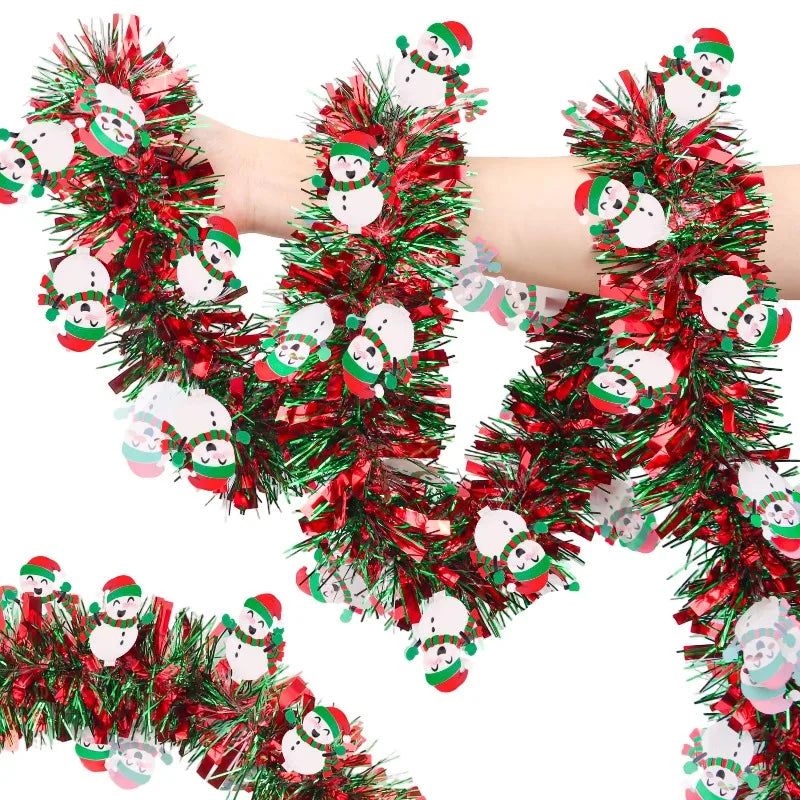 2M Christmas Tinsel Garland Red Green Snowman Ornaments Decor Christmas Tinsel Garland Nixie 2-Snowman 1Pcs 200cm