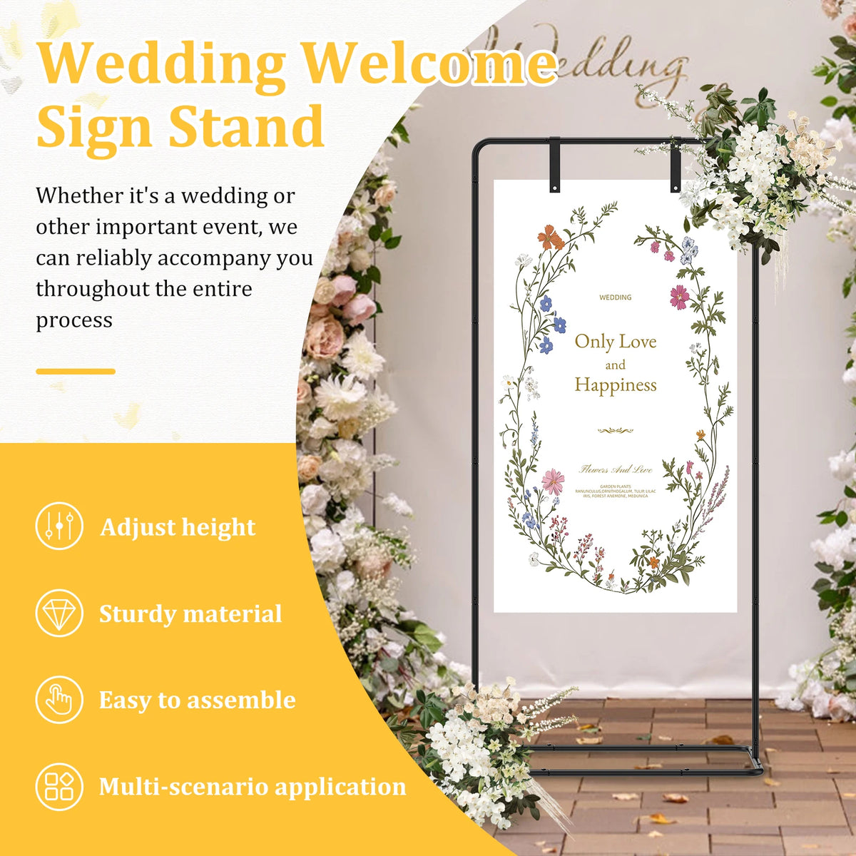 Wedding Welcome Sign Stand – Adjustable Metal Easel