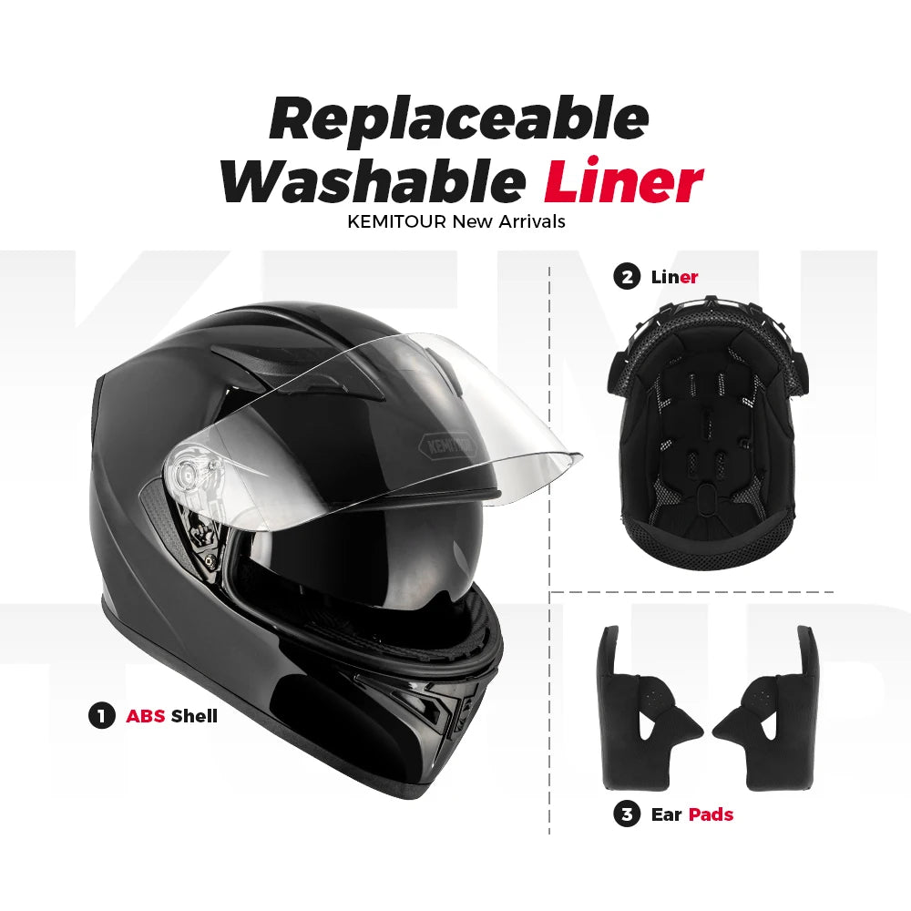 KEMITOUR Full Face Motorcycle Helmet ECE Certified – Black Full Face Helmet Nixie