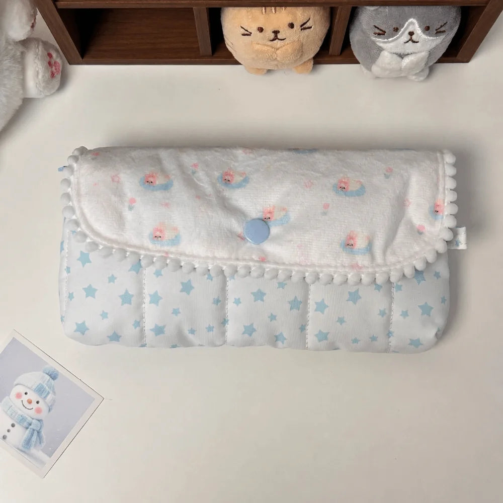 Kawaii Quilted Bunny Pencil Case – Large Flip-Top Pouch Pencil Case Nixie