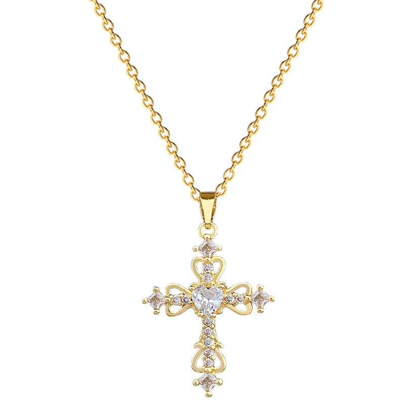 Women's Gold Cross Pendant Necklace – Stainless Steel Choker Pendant Necklace Nixie