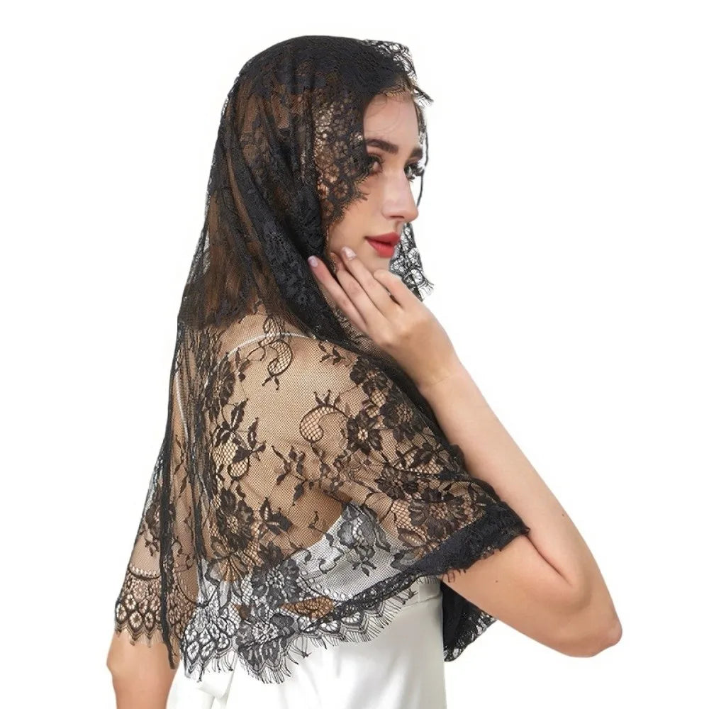 Elegant Floral Lace Shawl & Head Covering | Vintage Women's Scarf Lace Shawl Scarf Nixie